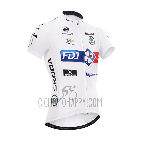 FDJ Lider Cycling Jersey Bib Short 2014 Men Short Sleeve White